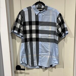 Burberry Light Blue and Black Plaid Shirt